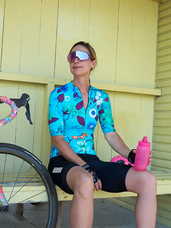 Aloha Aqua Women's Reborn Cycling Jersey  Front  on model Cycology USA