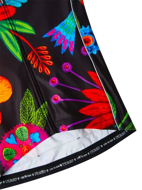 Vibrant floral print cycling shorts with bold colors and ergonomic seams for performance rides