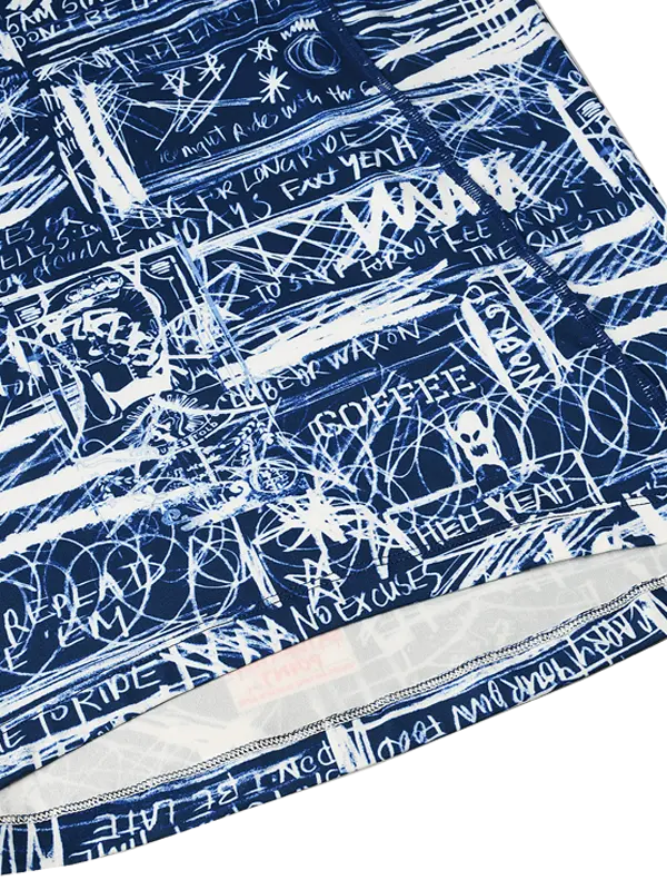 Long-sleeve cycling base layer with blue and white graphic design