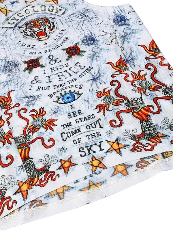 Men's cycling jersey with tiger, dragon, and star print design for road biking adventures
