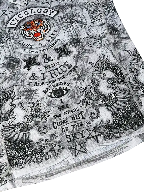 Cycling jersey with bold tiger, dragon, and star print design for men and women riders