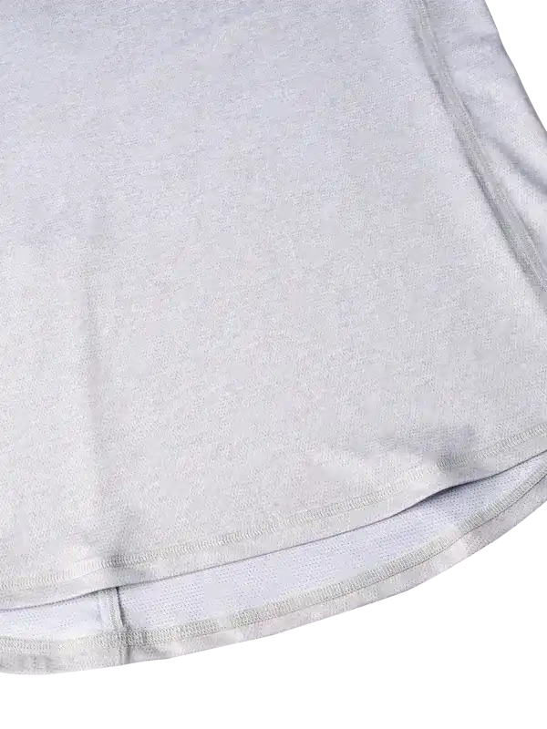 Light gray women's cycling jersey with curved hem and breathable fabric detail