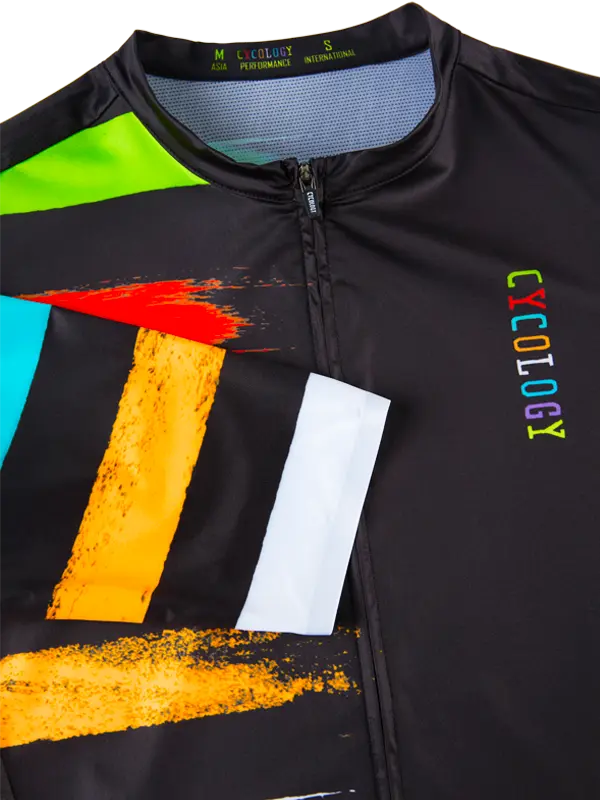 Far Horizon Black Men's Reborn Jersey 
 Sleeve and neck | Cycology USA