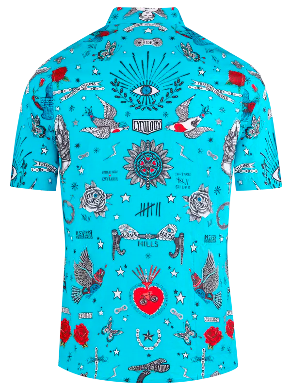 Tattoo Men's Blue Gravel Cycling Shirt  Back Cycology USA
