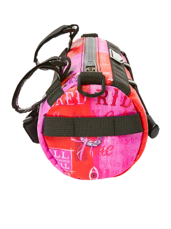 Multicolored floral patterned bike  bag with black Velcro  straps