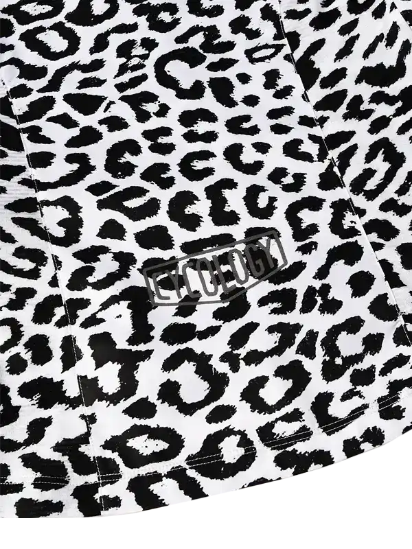 Black and white leopard print cycling jersey with Cycology logo, stylish women's bike wear