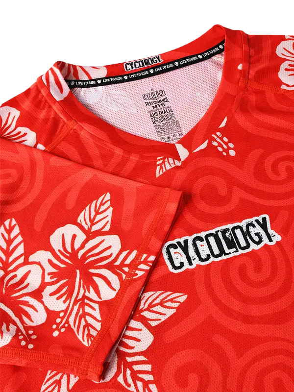 Koa Red Womens Long Sleeve MTB Jersey V Neck | Cycology USA