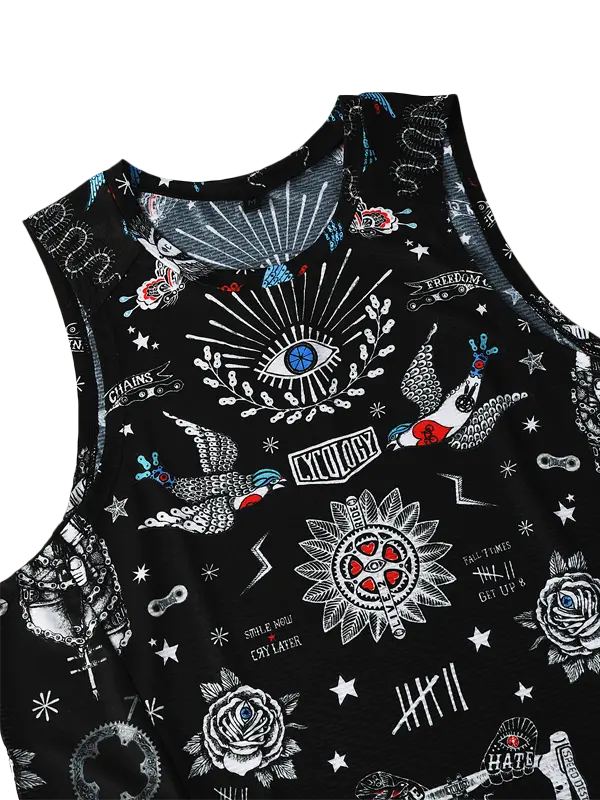Tattoo Black Men's Sleeveless Cycling Base Layer  Neck Cycology USA