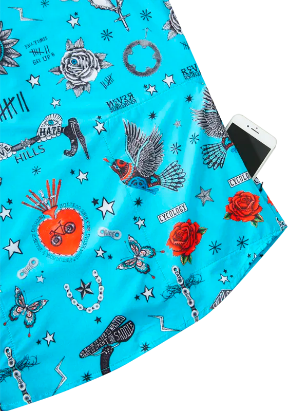 Tattoo Men's Blue Gravel Cycling Shirt  Pocket Cycology USA