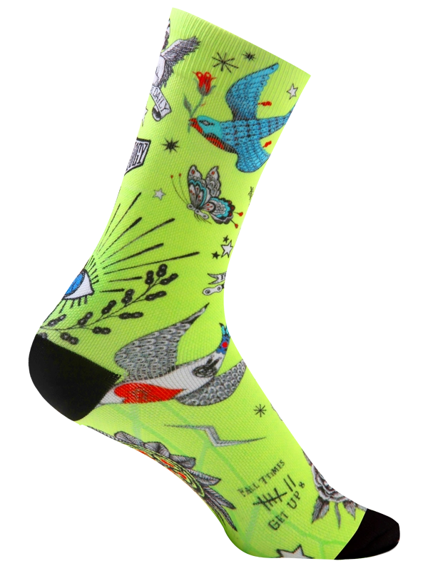 Tattoo Lime Cycling Socks Side | Cycology USA