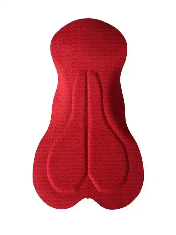 Red cycling chamois pad with textured grip pattern for comfort and performance