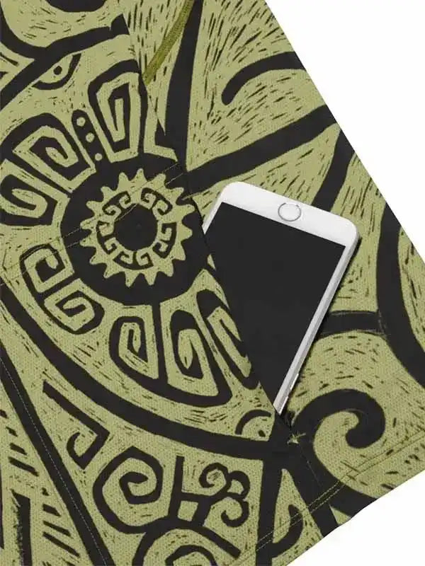 Olive green cycling jersey with bold black abstract pattern and phone pocket