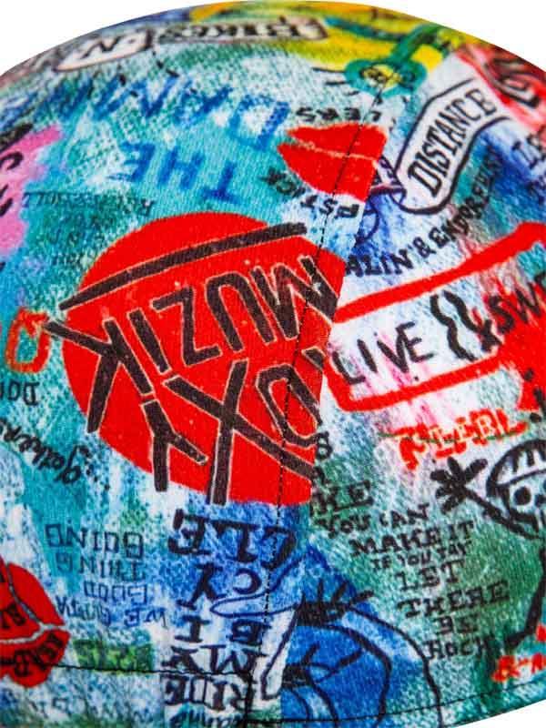 Vibrant graffiti-style cycling apparel with bold text and colorful graphics for men and women