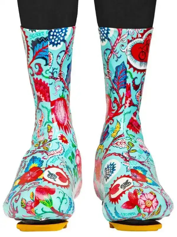 Colorful floral cycling shoe covers with vibrant patterns for men and women
