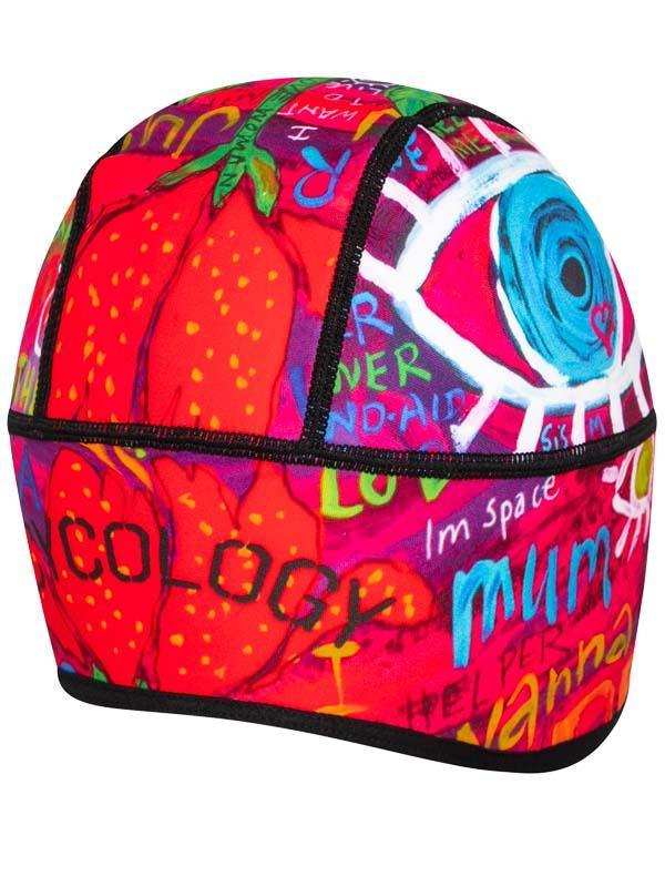 Colorful cycling skull cap with strawberry and graffiti art design for men and women