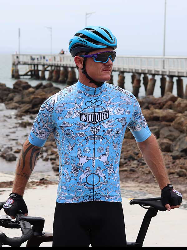 Velo Tattoo (Blue) Men's Cycling Jersey - Cycology Clothing US