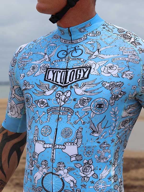 Velo Tattoo (Blue) Men's Cycling Jersey - Cycology Clothing US