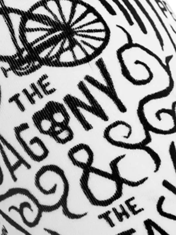 Black and white cycling apparel graphic with vintage bike wheel and bold typography design