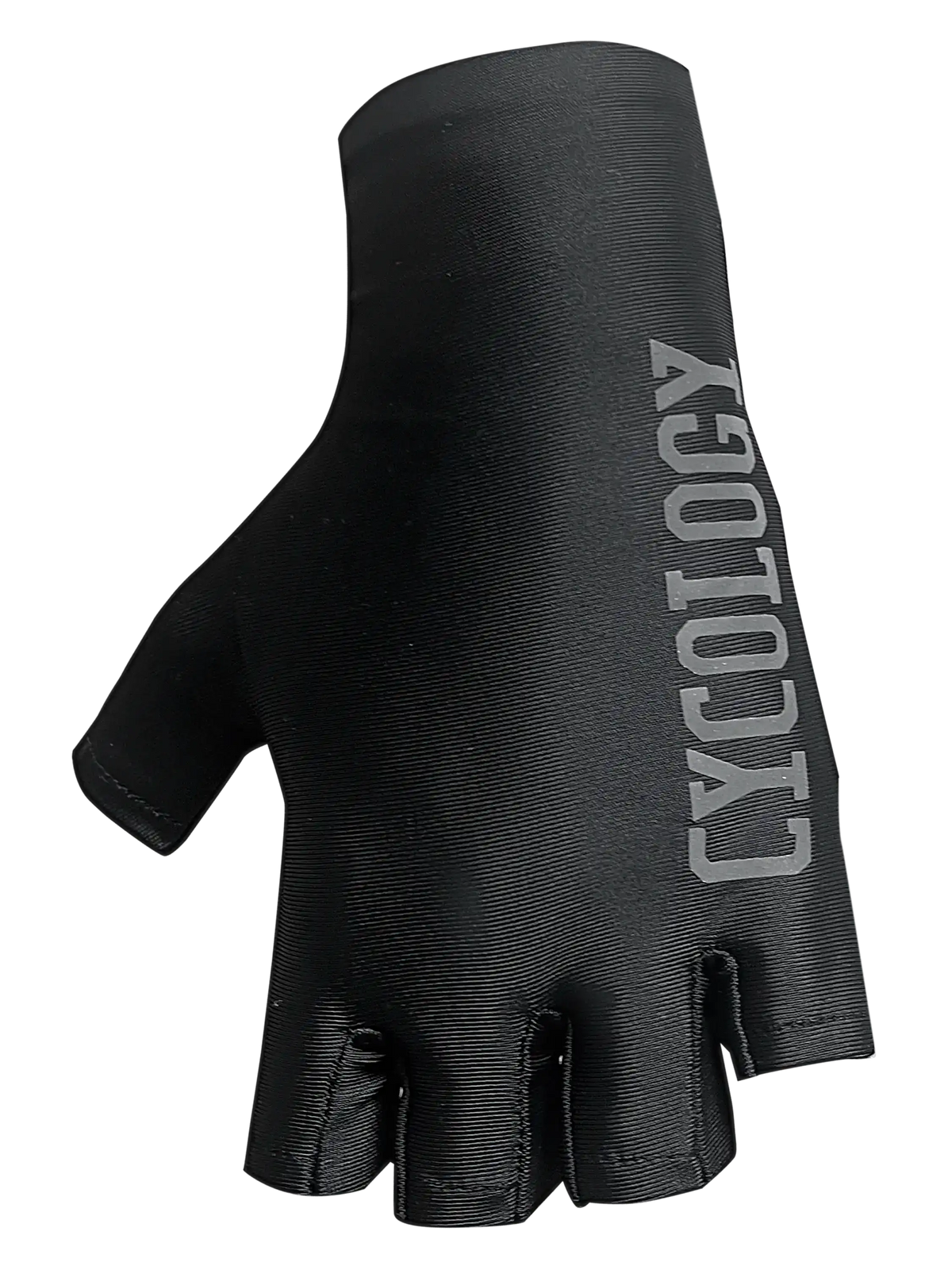 Black Cycology aero cycling gloves with fingerless design and vertical logo.