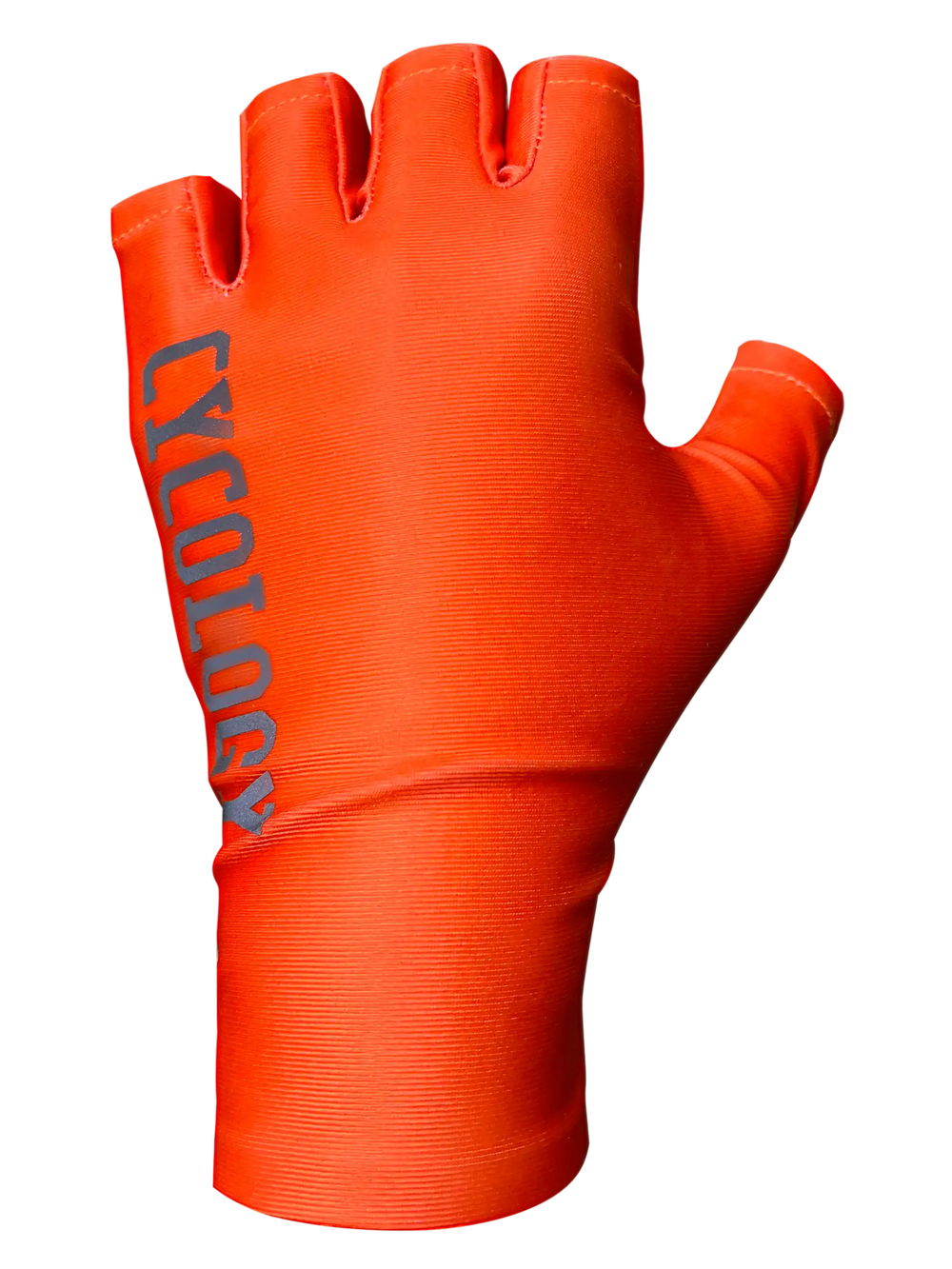 Orange Aero cycling gloves by Cycology Clothing featuring a fingerless design.