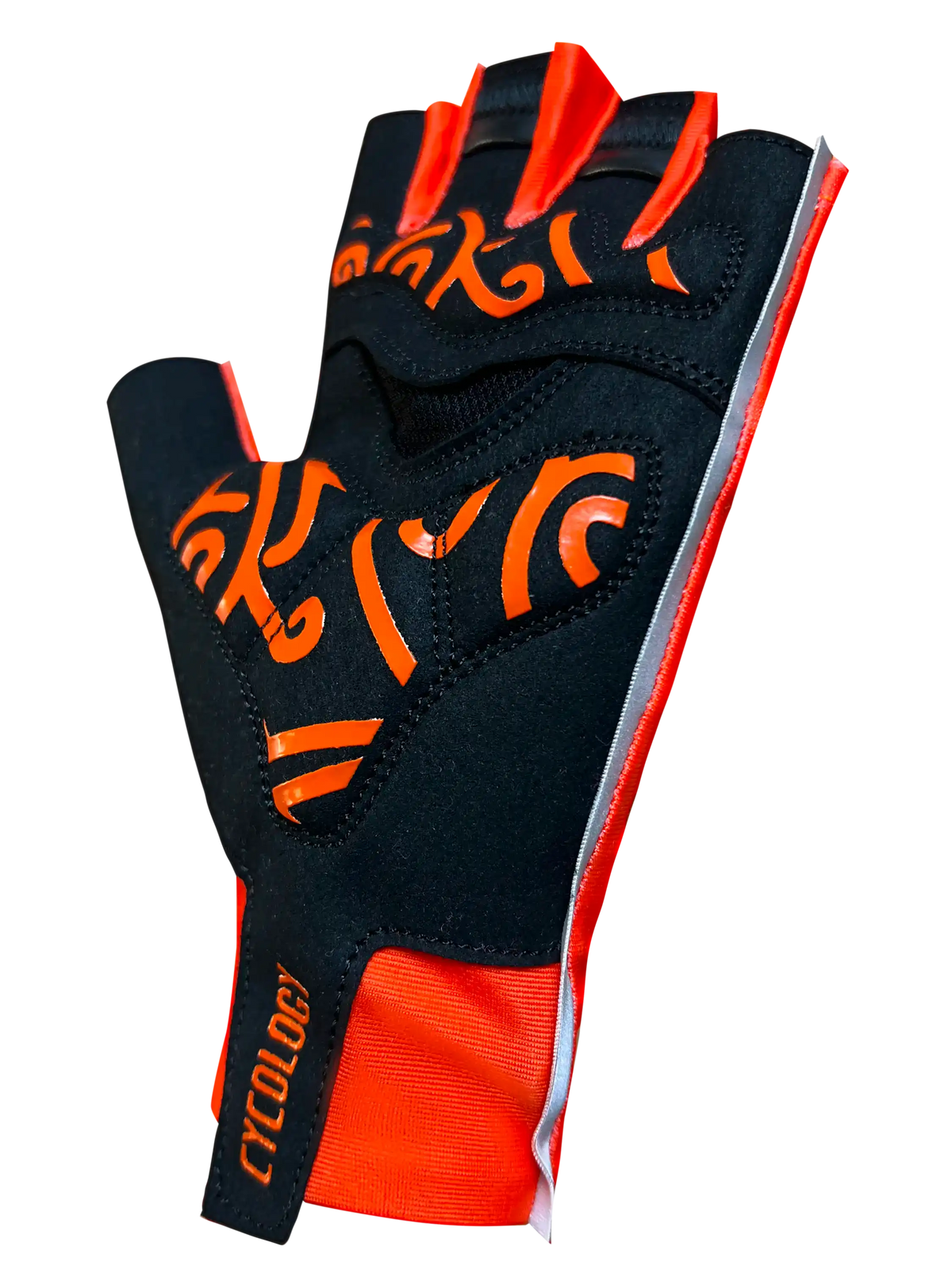 Cycology orange and black aero cycling gloves with unique graphic patterns