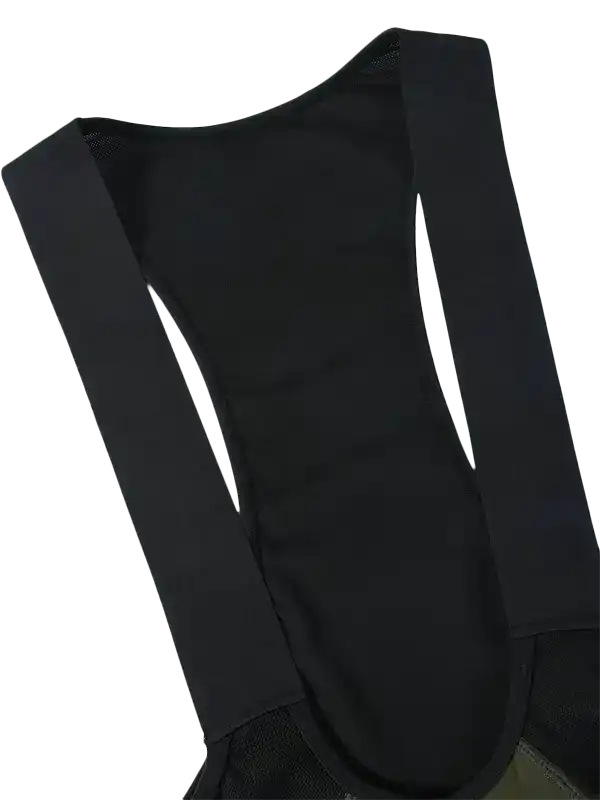 Black women's cycling bib shorts with mesh back panel and wide shoulder straps for comfort and breathability