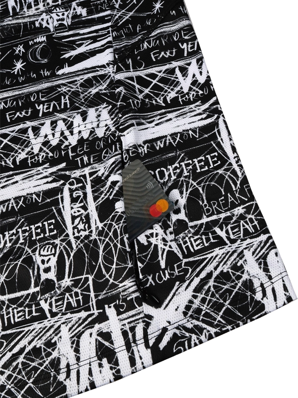 Long-sleeve MTB Jersey with black and white graphic design  and back zip pocket