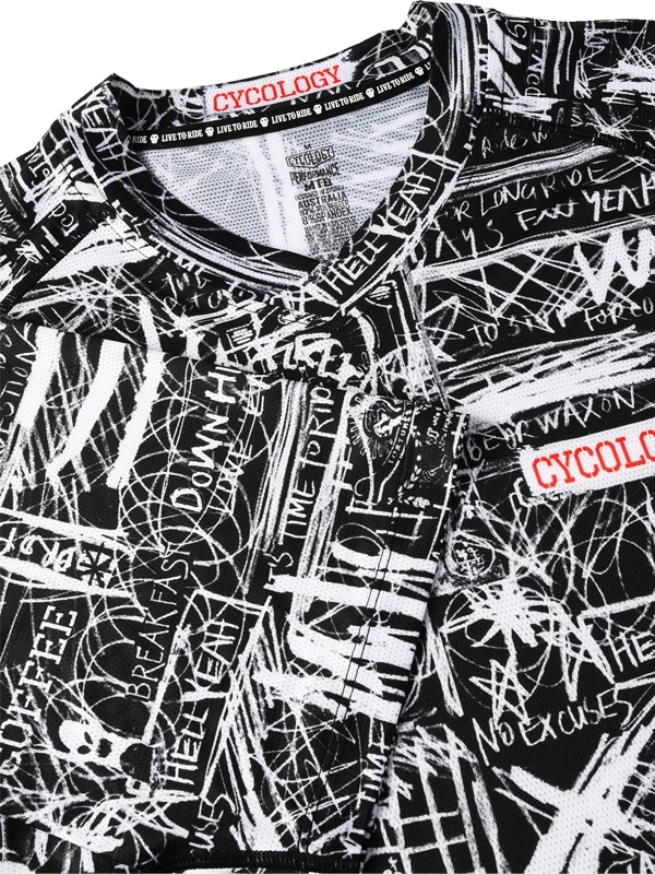 Long-sleeve MTB Jersey with black and white graphic design 