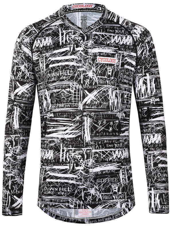 Long-sleeve MTB Jersey with black and white graphic design 
