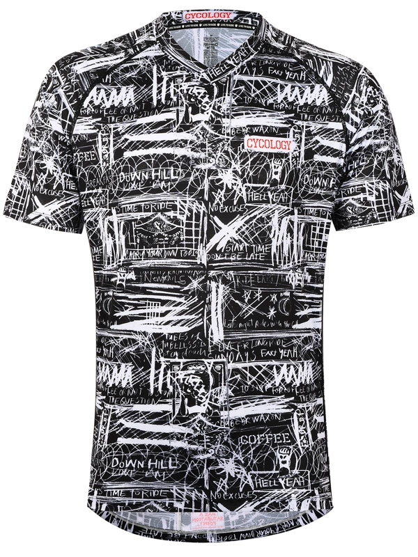 Men's short-sleeve MTB Jersey with black and white graphic design 