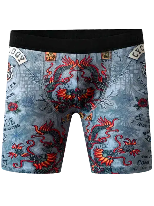 Men's cycling shorts with dragon print design, ideal for biking and athletic wear