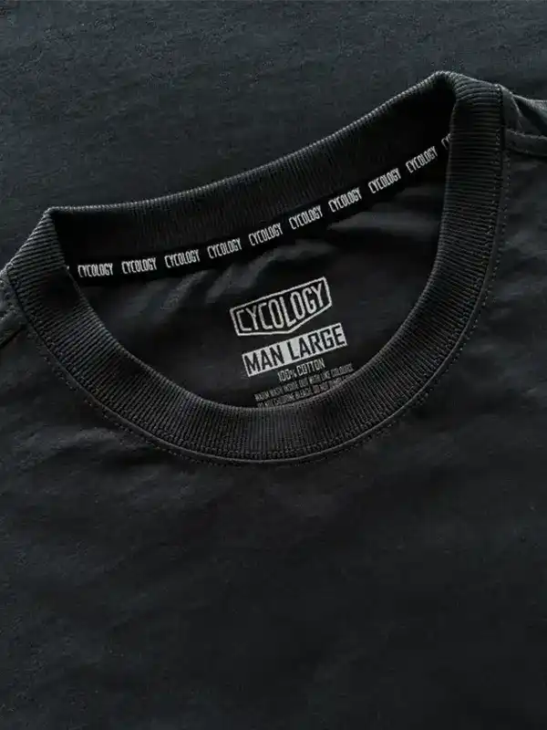Black men's cycling t-shirt with Cycology brand tag, 100% cotton, size large