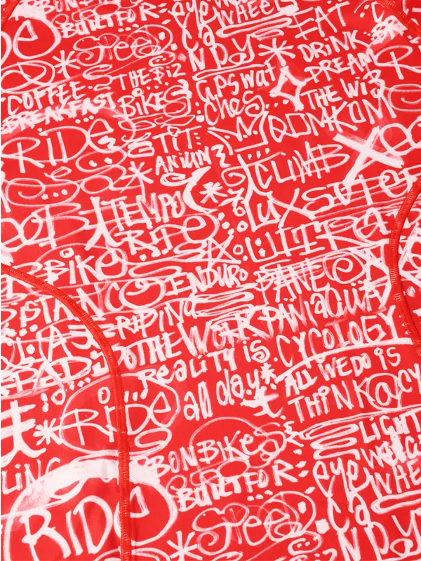 Red long-sleeve cycling base layer with white graphic design