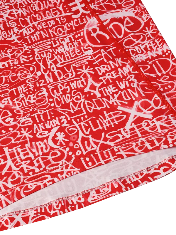 Red long-sleeve cycling base layer with white graphic design