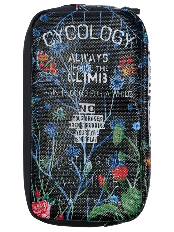 Cycology cycling accessory pouch with floral print and motivational quotes for riders