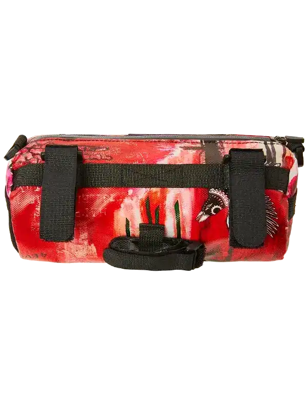 Red floral cycling frame bag with black straps and zipper