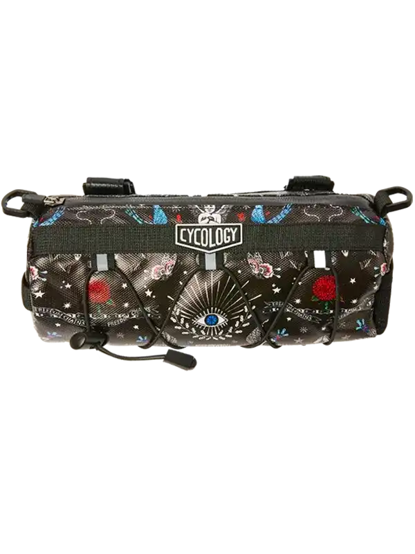 Cycology cycling frame bag with floral and eye design, ideal for bike storage