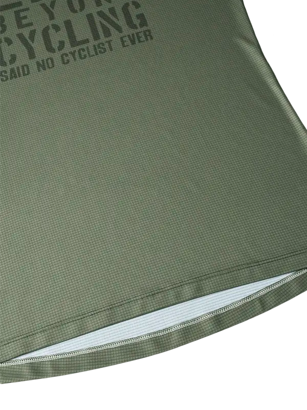 Green t-shirt with text 'There is life beyond cycling and no cyclist ever' 