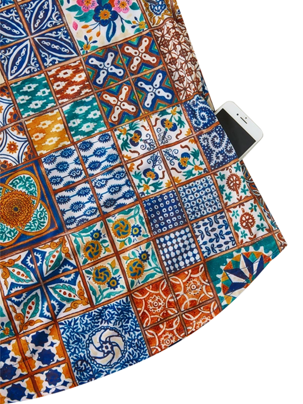 Colorful patterned  Men's  Gravel Shirt with a patchwork design with zip pocket 