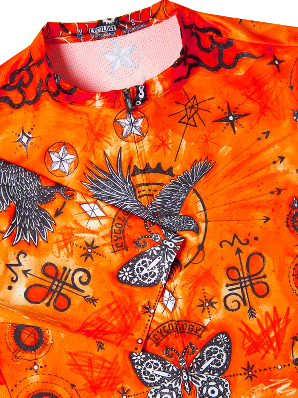Orange men's  cycling jersey with black and white designs