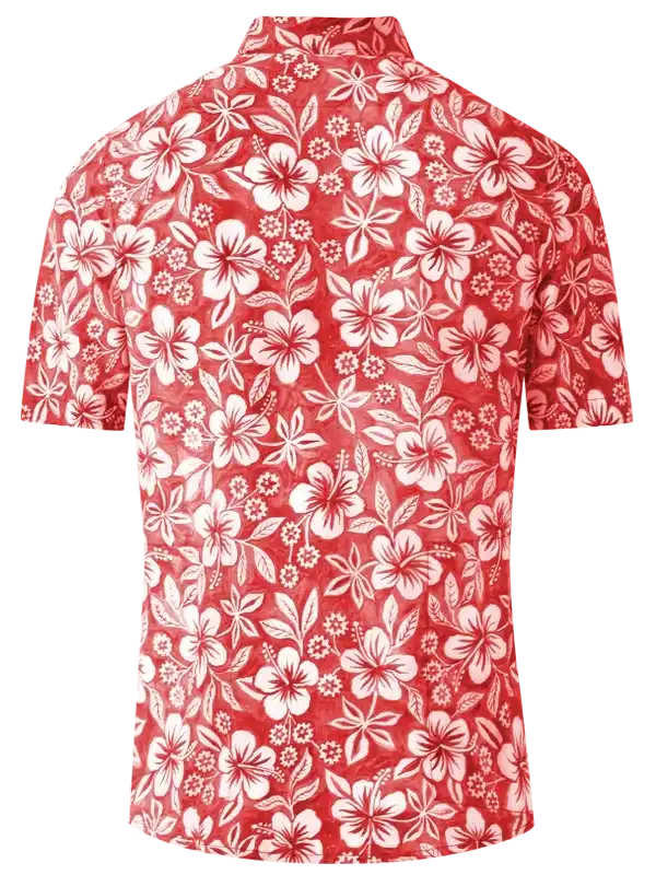 Red short-sleeve cycling jersey with white hibiscus floral pattern, lightweight breathable fabric
