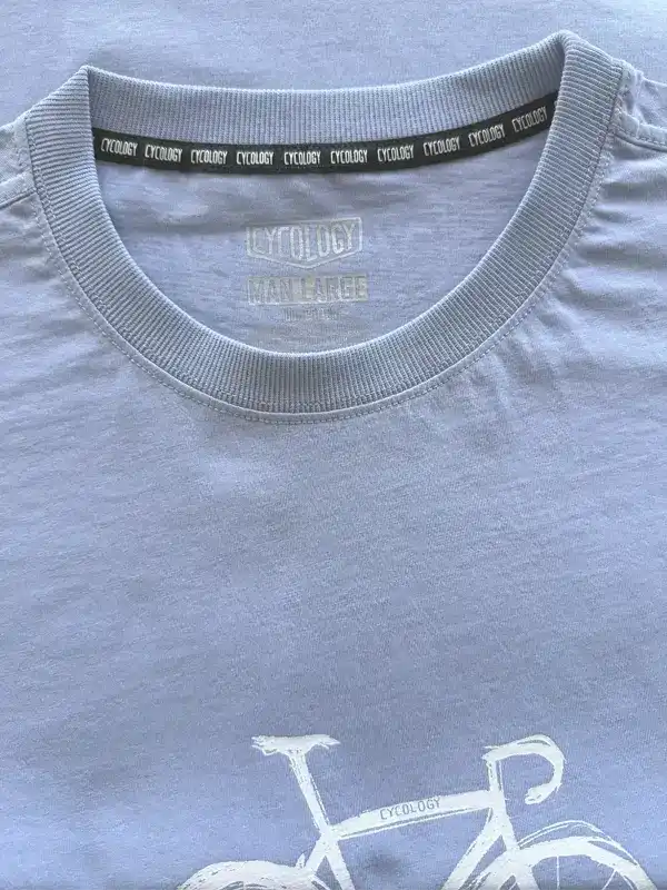 Light gray men's cycling t-shirt with white bike graphic and Cycology brand tag
