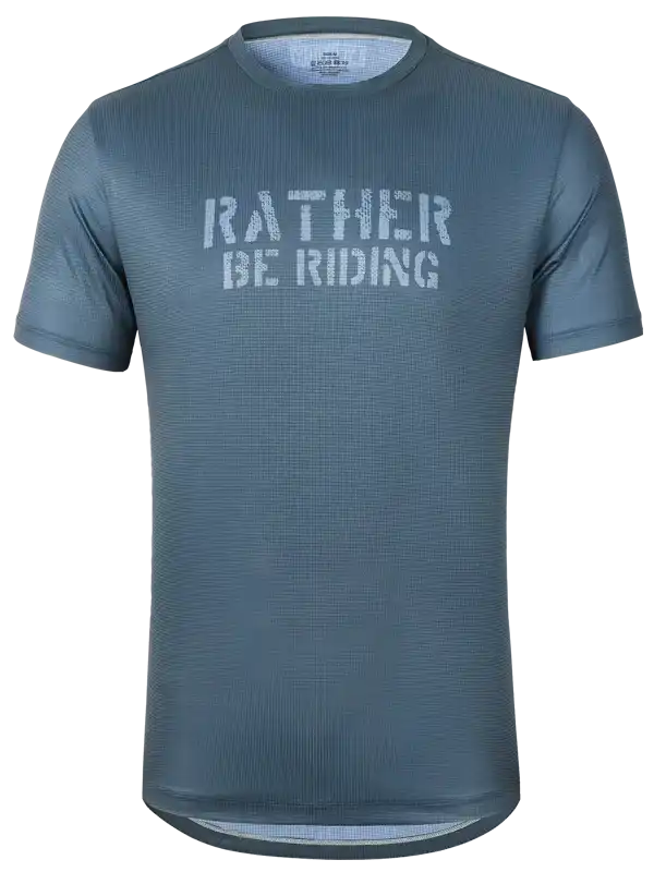 Men's cycling jersey with 'Rather Be Riding' graphic, breathable fabric, short sleeves for bike rides