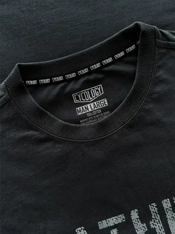Black cycling t-shirt with Cycology brand tag, 100% cotton, men's large size