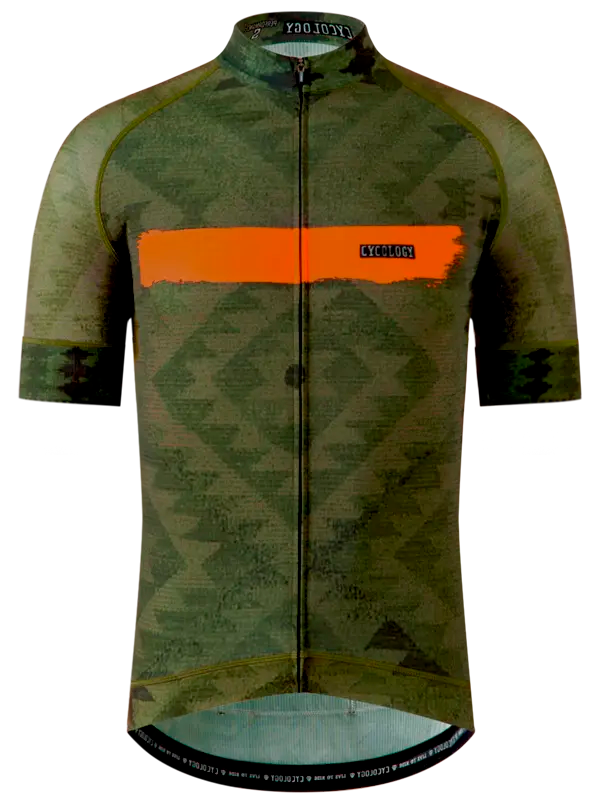 Green cycling jersey with orange stripe 
