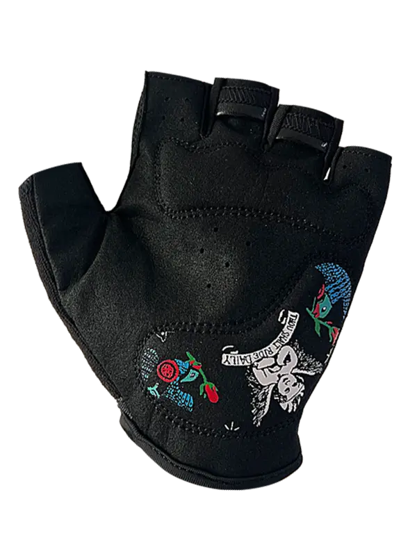 Black glove with colorful designs 