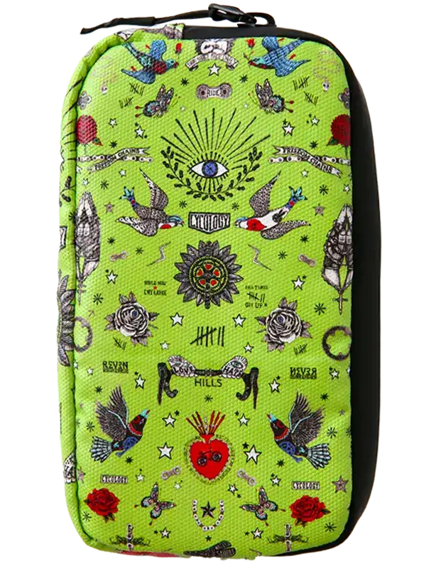 Green Cycology Tattoo Cycling Wallet with vintage bird and rose tattoo patterns