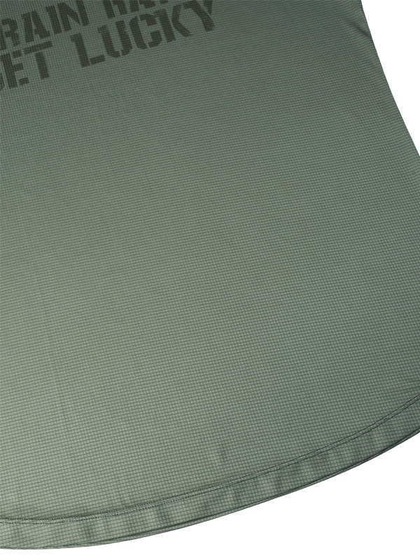 Men's Green athletic t-shirt with 'TRAIN HARD GET LUCKY' text on the front 