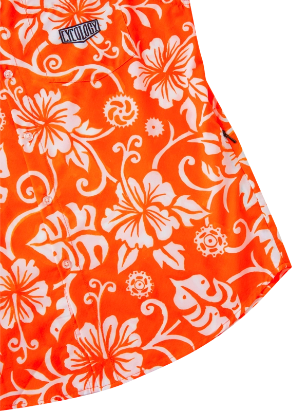 Orange Men's Gravel Shirt with white Hawaiian floral pattern 