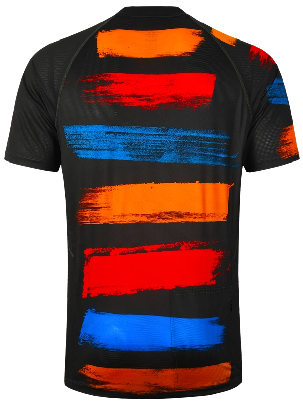 Black MTB Jersey with colorful abstract stripes on back 